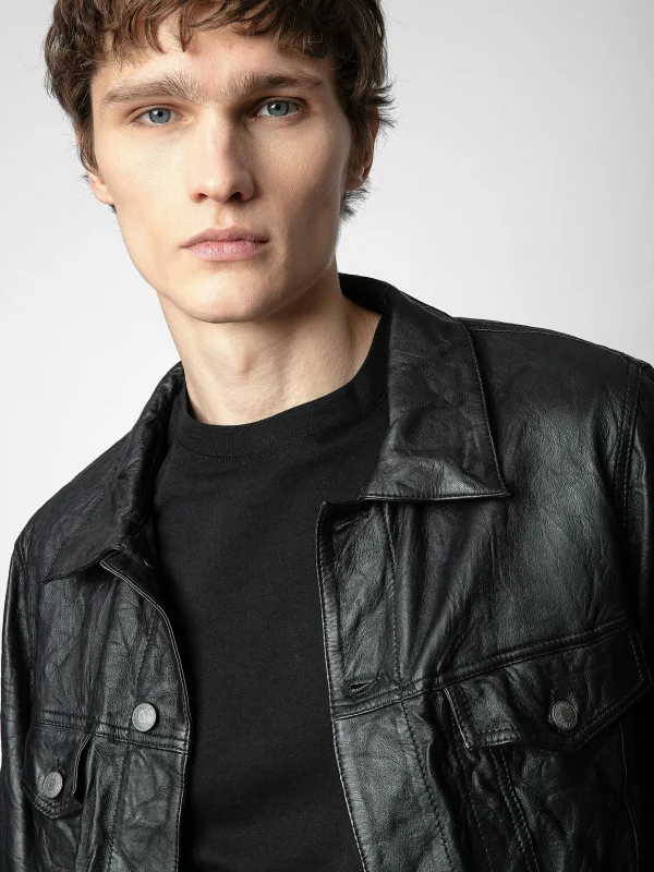 Zadig&Voltaire Base Crinkled Leather Jacket Black Outlet