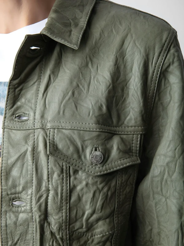 Zadig&Voltaire Base Crinkled Leather Jacket Treillis New