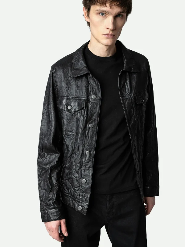 Zadig&Voltaire Base Crinkled Leather Jacket Black Outlet