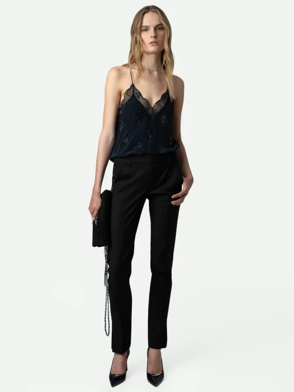 Zadig&Voltaire Christy Diamanté Silk Camisole Encre Store