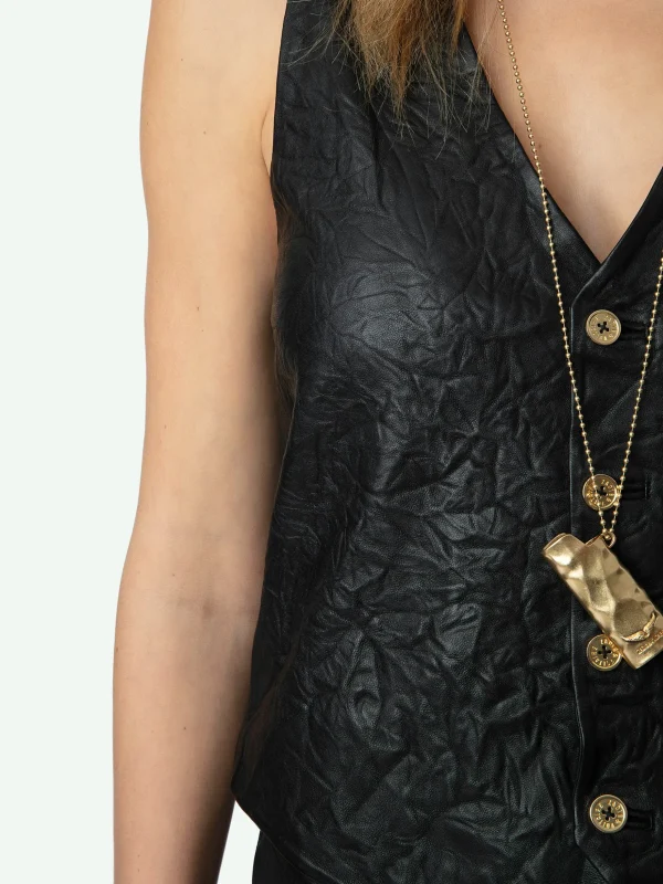 Zadig&Voltaire Emilie Crinkled Leather Vest Black Clearance
