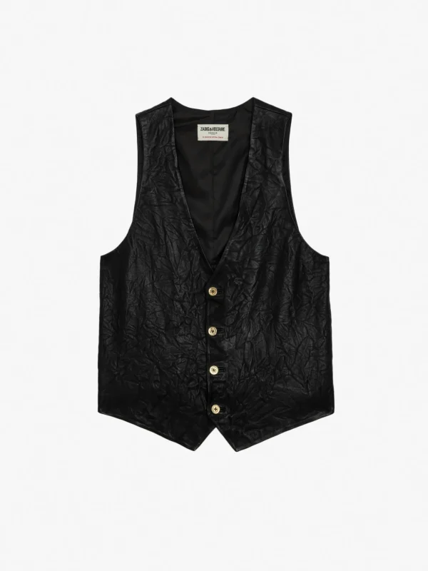 Zadig&Voltaire Emilie Crinkled Leather Vest Black Clearance