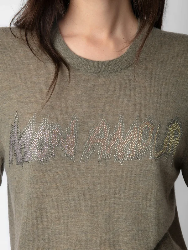 Zadig&Voltaire Ida Mon Amour Diamanté Cashmere Sweater Kaki clair Store