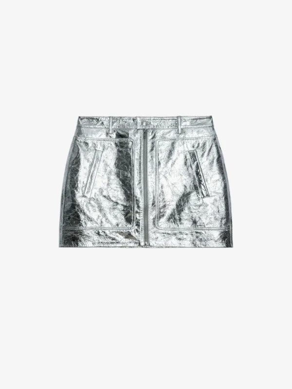 Zadig&Voltaire John Leather Skirt Silver Flash Sale