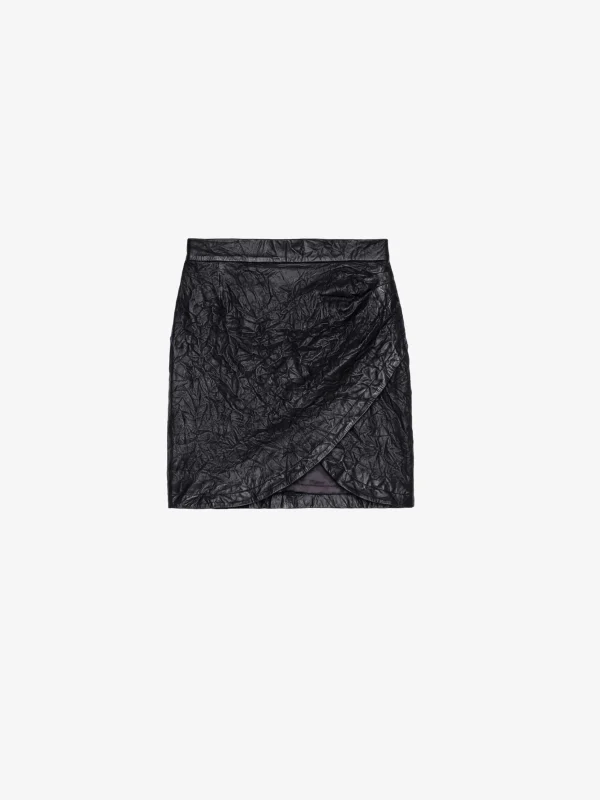 Zadig&Voltaire Julipe Crinkled Leather Skirt Black Discount