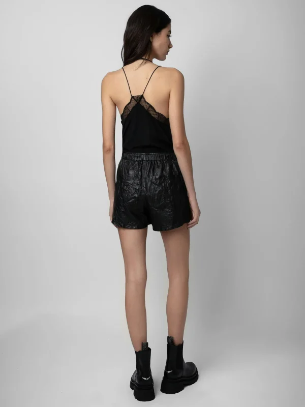 Zadig&Voltaire Pax Crinkled Leather Shorts Black Clearance