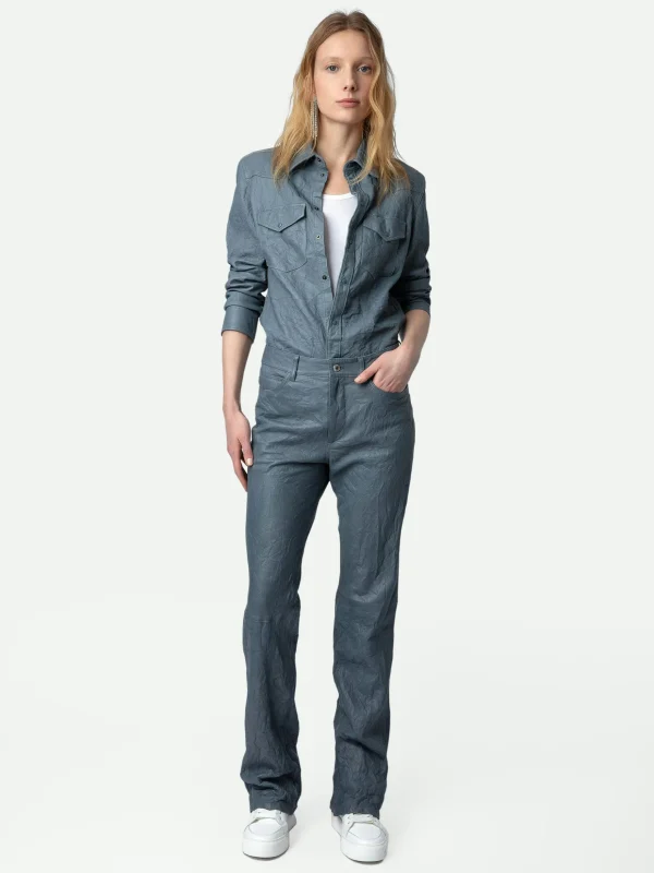 Zadig&Voltaire Pistol Crinkled Leather Pants Light blue New