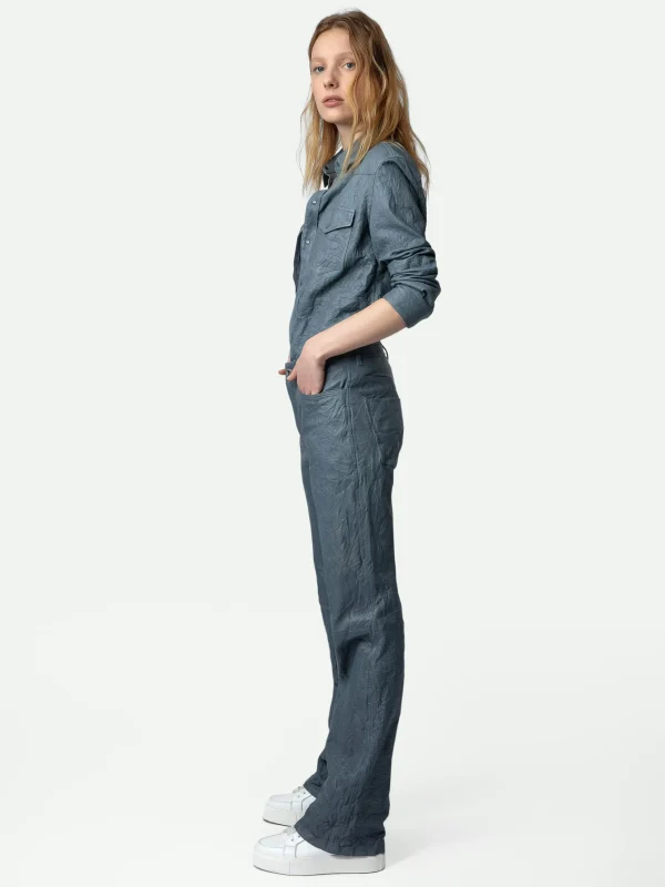 Zadig&Voltaire Pistol Crinkled Leather Pants Light blue New