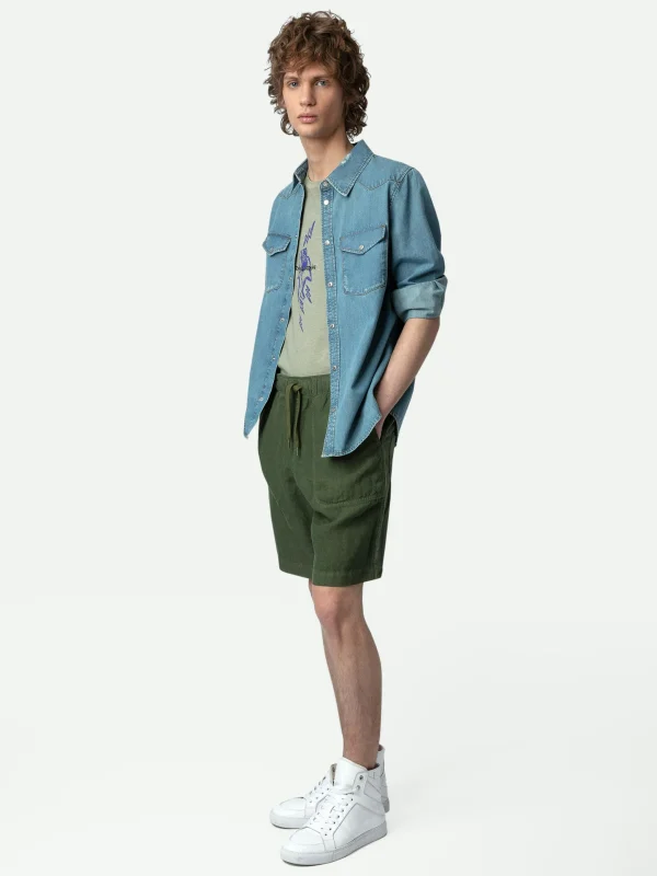 Zadig&Voltaire Pixel Linen Bermuda Shorts Used kaki Online