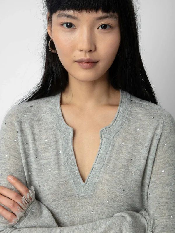 Zadig&Voltaire Riviera Cashmere Sweater Gris chine clair Discount