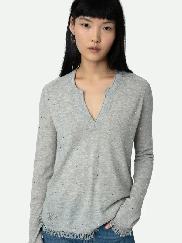 Zadig&Voltaire Riviera Cashmere Sweater Gris chine clair Discount