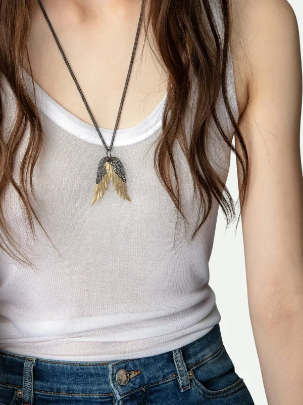 Zadig&Voltaire Rock Feather Pendant Necklace Old gold Best Sale