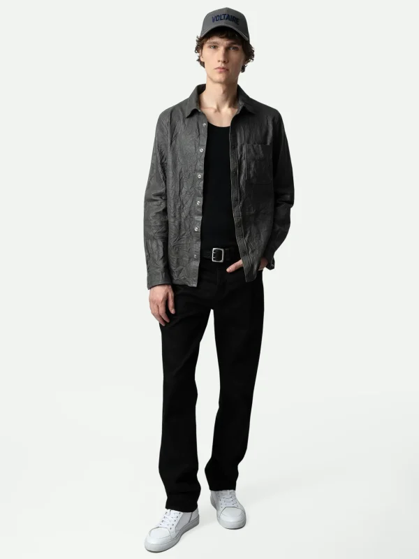 Zadig&Voltaire Serge Crinkled Leather Shirt Elephant Best Sale