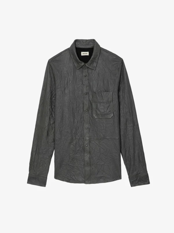 Zadig&Voltaire Serge Crinkled Leather Shirt Elephant Best Sale