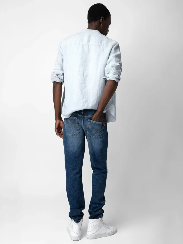 Zadig&Voltaire Stan Linen Band Collar Shirt Ciel Fashion