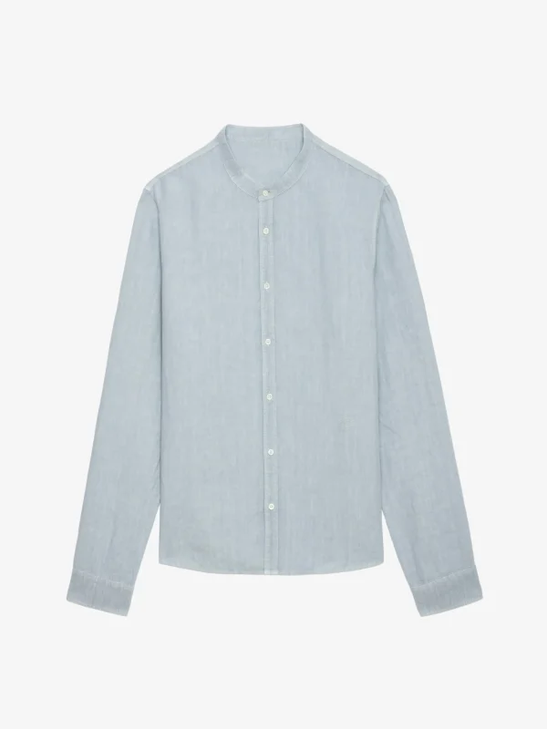 Zadig&Voltaire Stan Linen Band Collar Shirt Ciel Fashion
