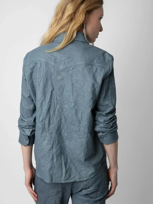 Zadig&Voltaire Thelma Crinkled Leather Shirt Light blue Clearance
