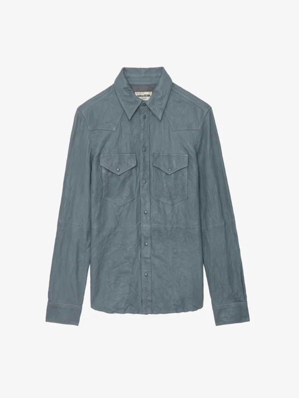 Zadig&Voltaire Thelma Crinkled Leather Shirt Light blue Clearance