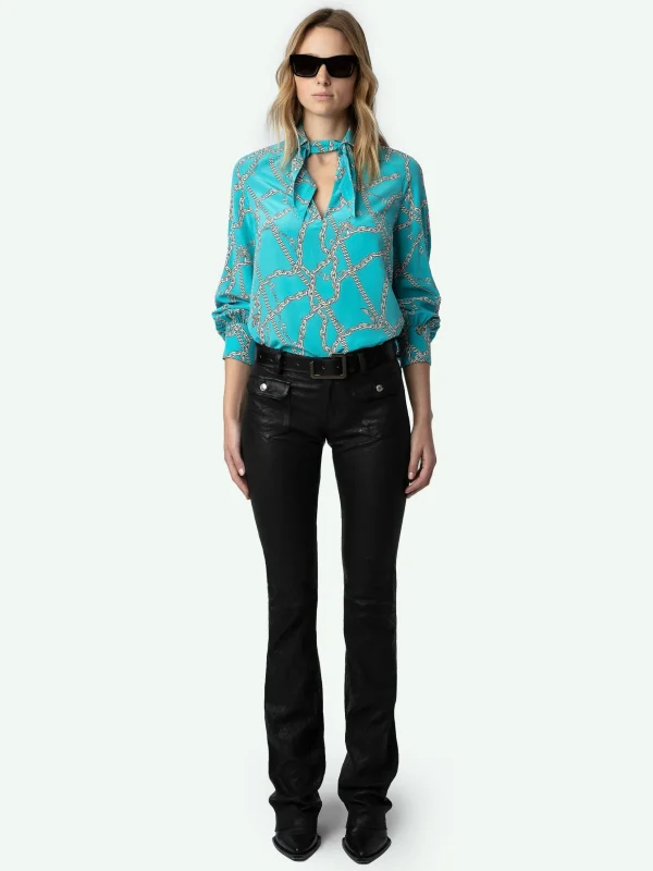 Zadig&Voltaire Tuile Silk Blouse Aqua Cheap