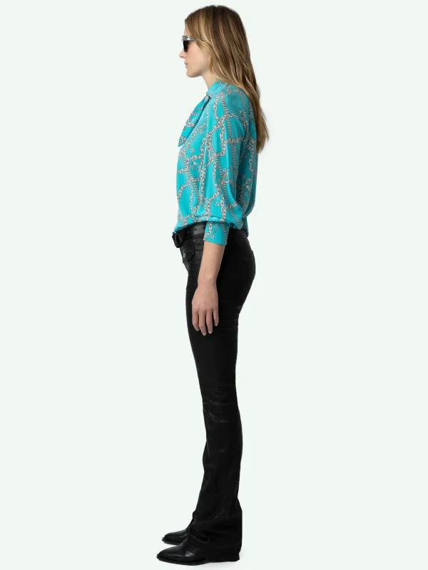 Zadig&Voltaire Tuile Silk Blouse Aqua Cheap