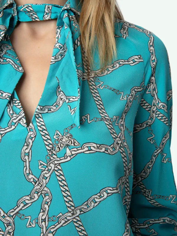 Zadig&Voltaire Tuile Silk Blouse Aqua Cheap