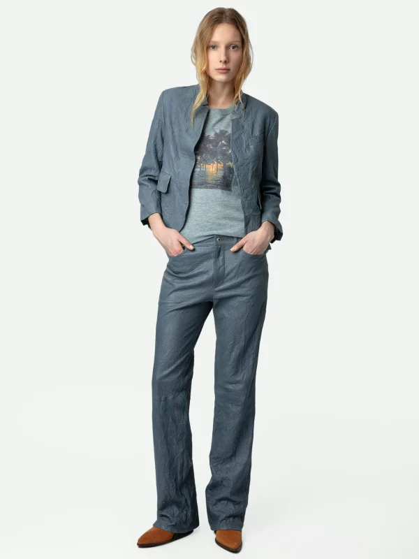 Zadig&Voltaire Verys Crinkled Leather Blazer Light blue Best