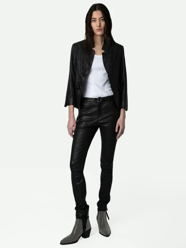 Zadig&Voltaire Verys Crinkled Leather Blazer Black Fashion