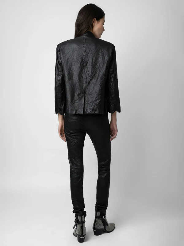 Zadig&Voltaire Verys Crinkled Leather Blazer Black Fashion