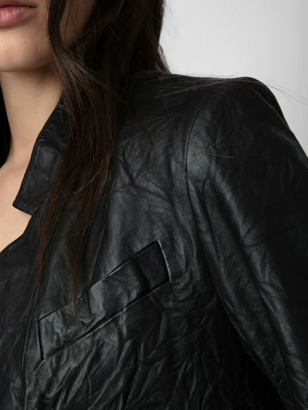 Zadig&Voltaire Verys Crinkled Leather Blazer Black Fashion