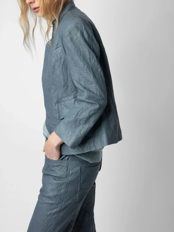 Zadig&Voltaire Verys Crinkled Leather Blazer Light blue Best