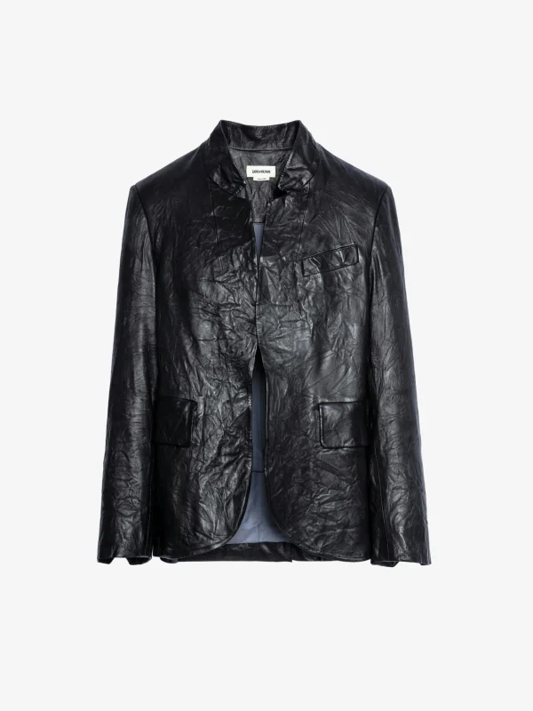 Zadig&Voltaire Verys Crinkled Leather Blazer Black Fashion