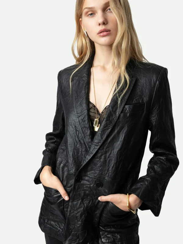 Zadig&Voltaire Visco Crinkled Leather Jacket Black Best