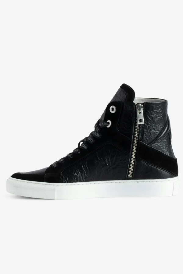Zadig&Voltaire ZV1747 High Flash High-Top Crinkled Sneakers Black Discount