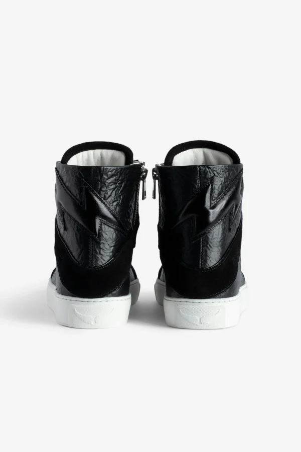 Zadig&Voltaire ZV1747 High Flash High-Top Crinkled Sneakers Black Discount